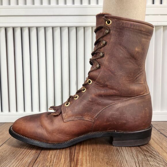 Justin Kiltie Logger Boots Mens Sz 9 D Brown Leather Lace Up Soft Toe Work Ranch - Picture 6 of 11